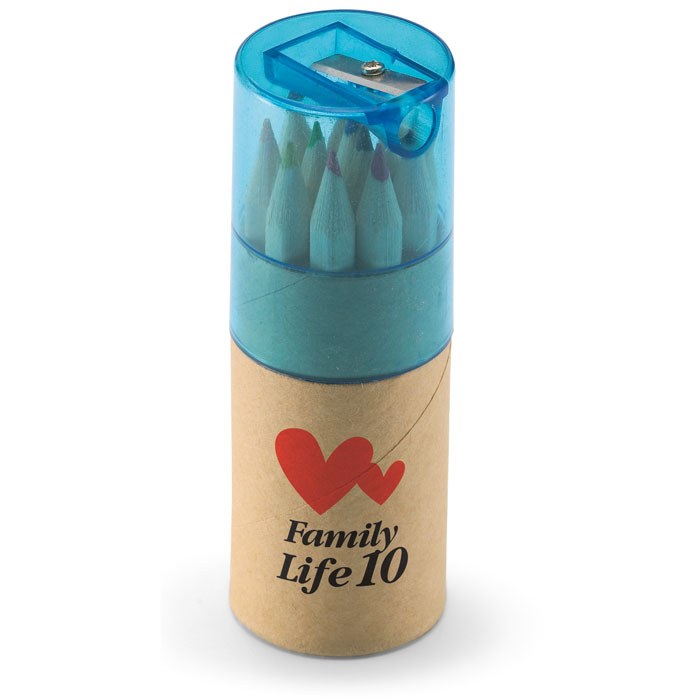 12 lápices de colores, azul transparente